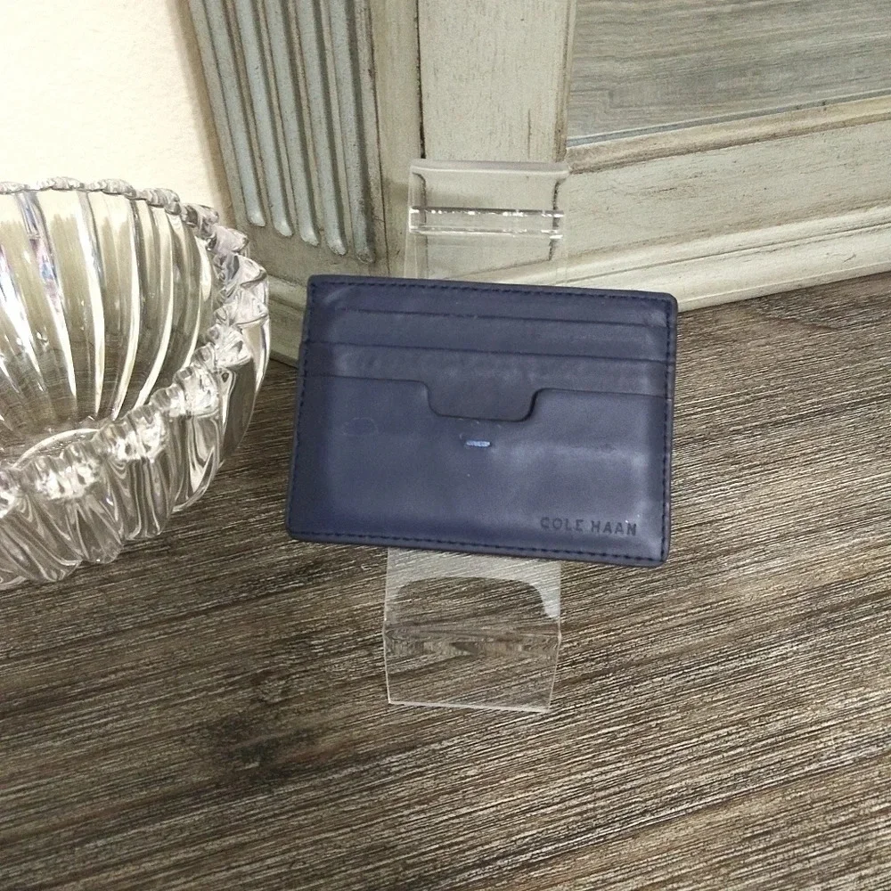 Cole Haan wallet, front pocket, leather, navy blue, card holder